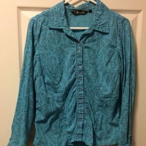 Women’s Flowery Dress Shirt Teal Point Zero Medium